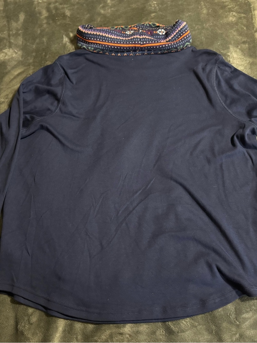 Chaps Navy Cowl Neck Sweater with Multicolor Fair Isle Trim Womens 2X - Picture 2 of 3